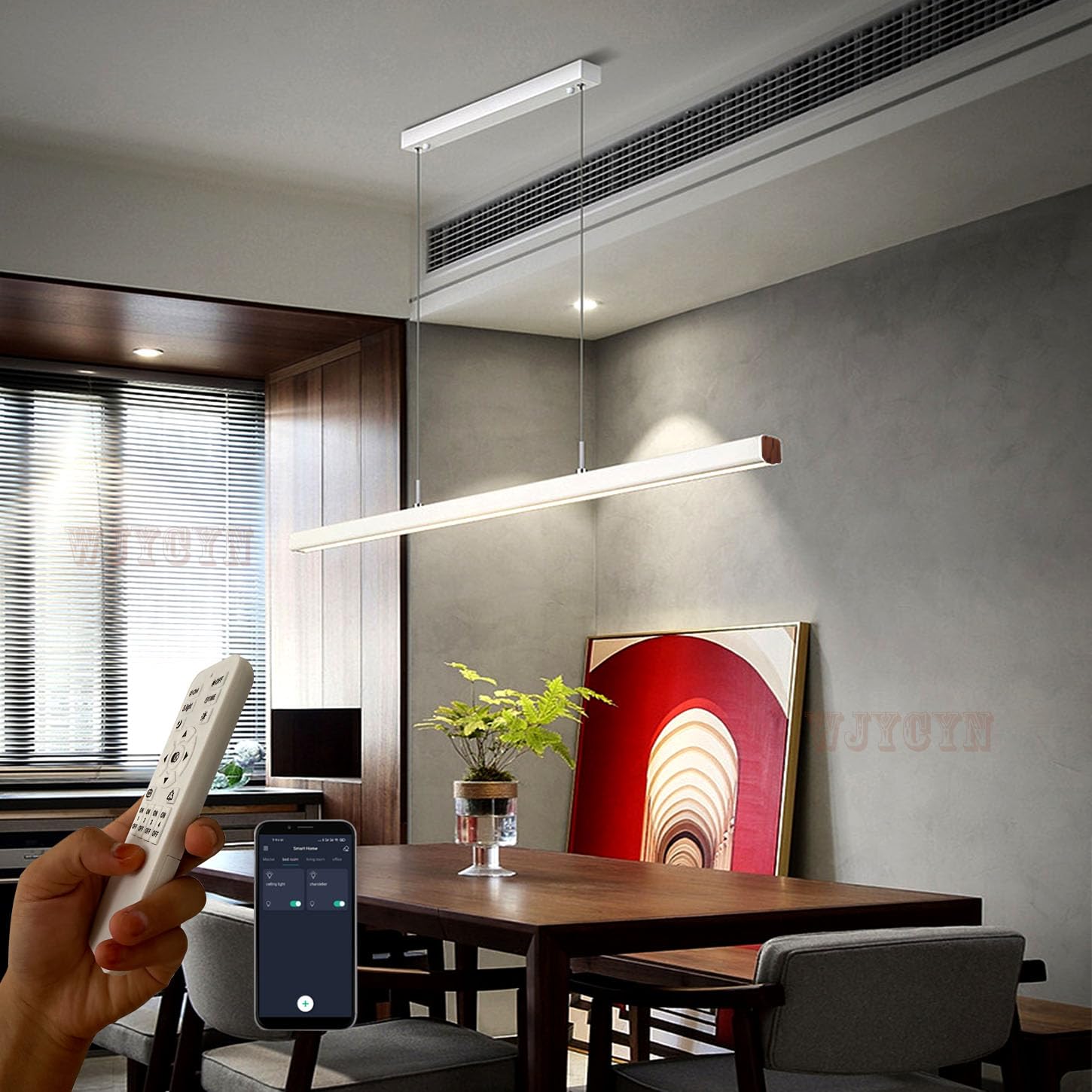 Moderno LED pendente Tavolo da pranzo Dimmerabile Materiale acrilico Lampada a sospensione Lampada da sala da pranzo Design lineare Lampadario con telecomando per ristoranti Ufficio L150cm 60W Bianco