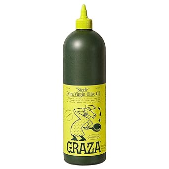 Graza Sizzle Extra Virgin Olive Oil, Cooking Oil - High Polyphenol Peak Harvest EVOO Cooking Oil in a Squeeze Bottle - Single Farm Olives from Spain - 33.8 Fl Oz 1L