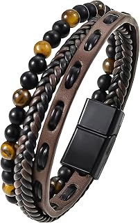 Armband Herren, 21cm Lederarmband Armbänder, Perlenarmband Armband Leder Für Männer, Vatertagsgeschenk Für Papa, Schmuck Herren Papa Geschenk