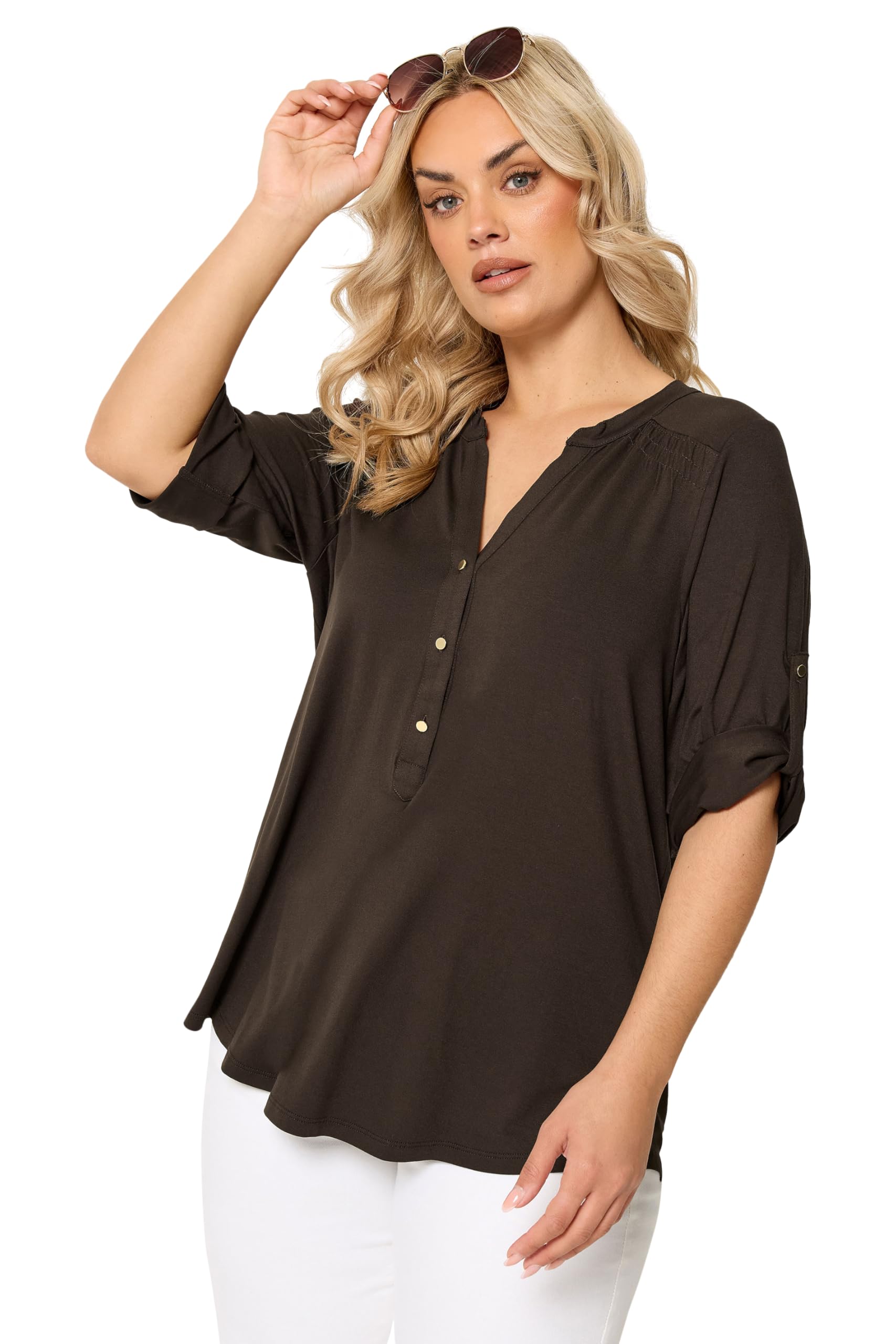 Yours - Women's Notch Neck Top - Chocolate - Size 26-28