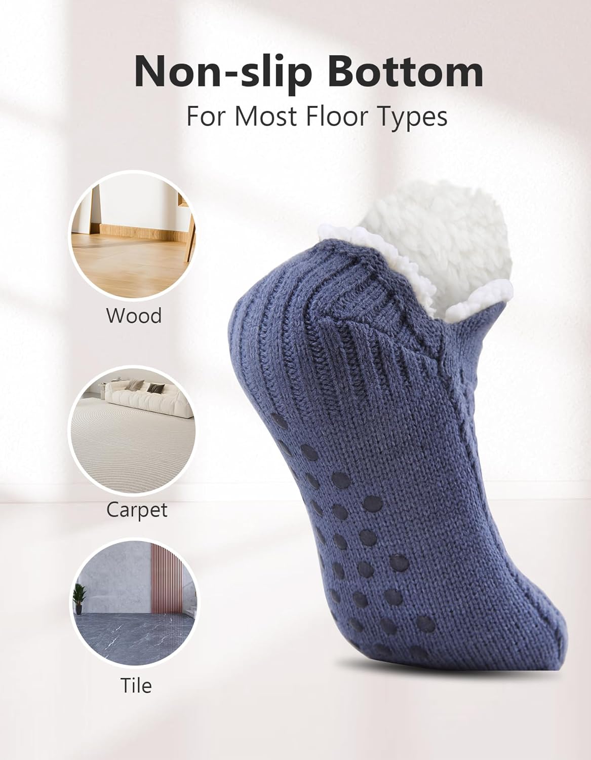 SIMIYA Winter Slipper Socks for Men Women with Grippers – Warm, Fuzzy, Fleece-Lined, Non-Slip, Cozy & Thick for Cold Weather - Image 4