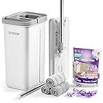 JOYMOOP Mop and Bucket with Wringer Set and Floor Cleaner Pods, Flat Floor Mop with 3 Reusable Microfiber Pads, Wet and Dry Use, Freesia Scent Pack of 15 Pacs for Floor Cleaning