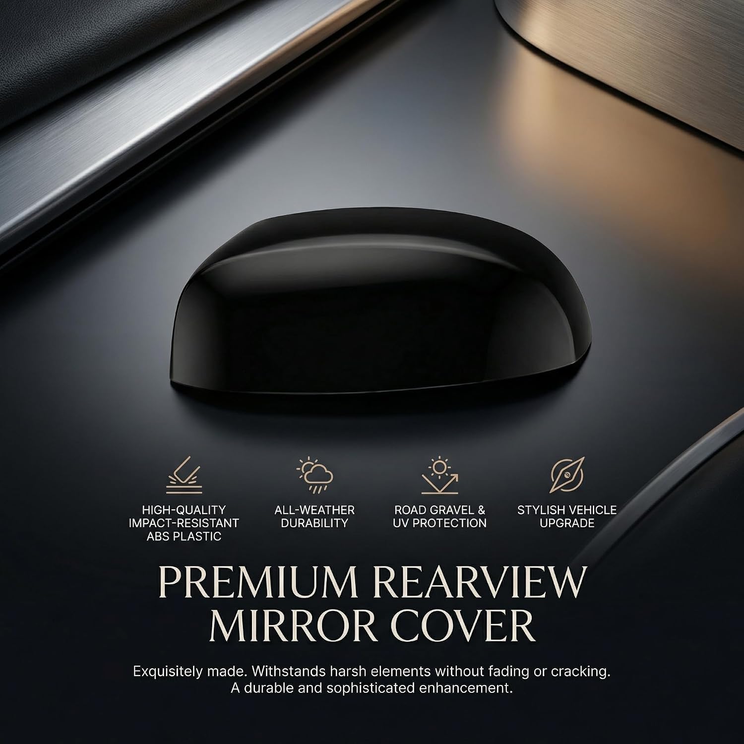Glossy Black Mirror Cover Cap Replacement for 2007-2013 Chevy Silverado 1500 & GMC Sierra 1500, Direct Fit Rear View Door Mirror Housing Shell