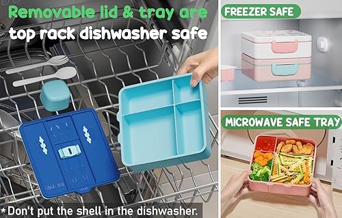 Miniatura 7 de Fimibuke Lonchera Bento para niños con 4 compartimentos, bolsa de almuerzo aislada, botella de agua aislada de acero inoxidable, paquete de hielo y