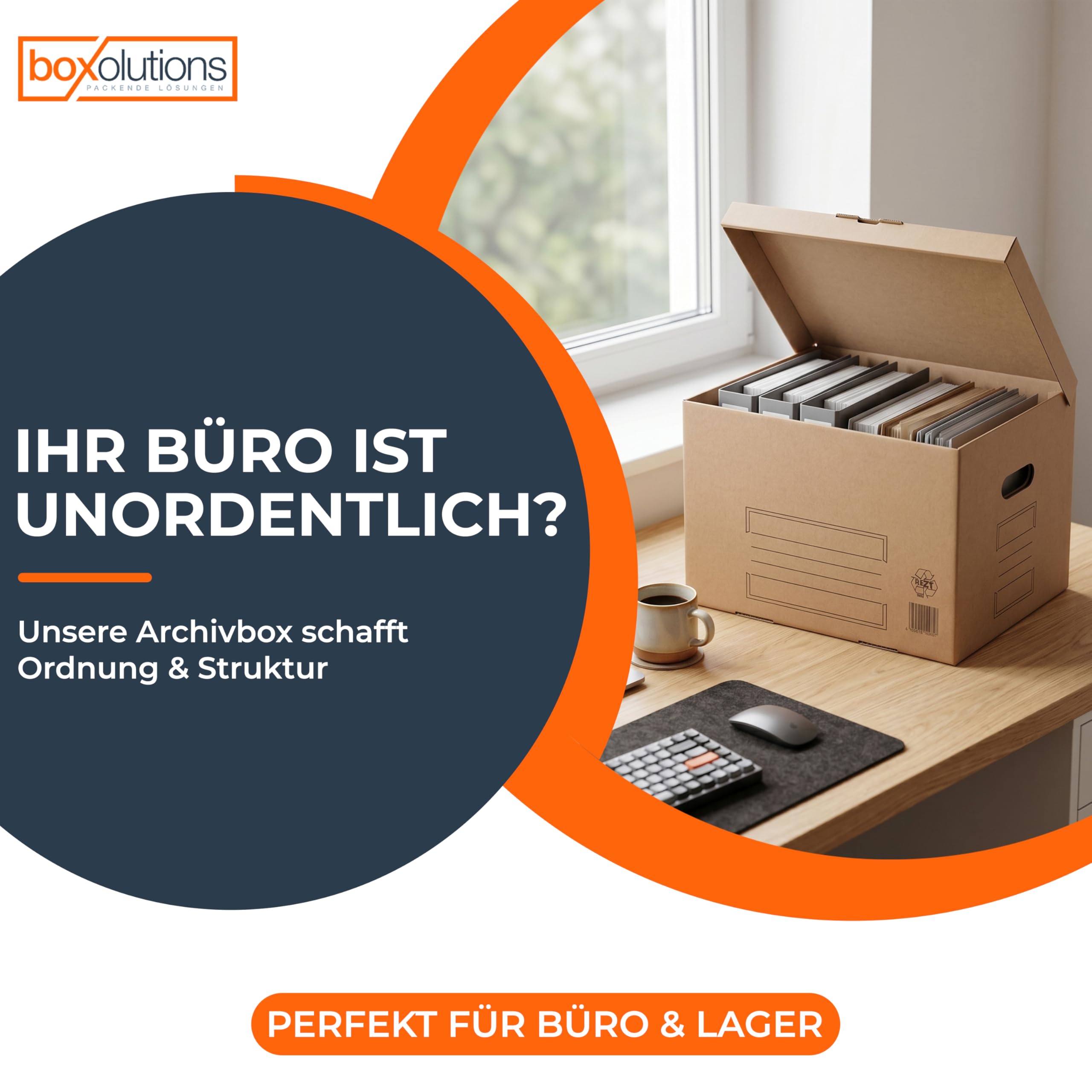 20 Stück Archivbox & Aktenkarton mit Klappdeckel – stabile Büro-Archivboxen aus Wellpappe für Ordner & Akten – stapelbar, wiederverwendbar, umweltfreundlich – 41x32x28,5 cm, für Büro-Archivierung
