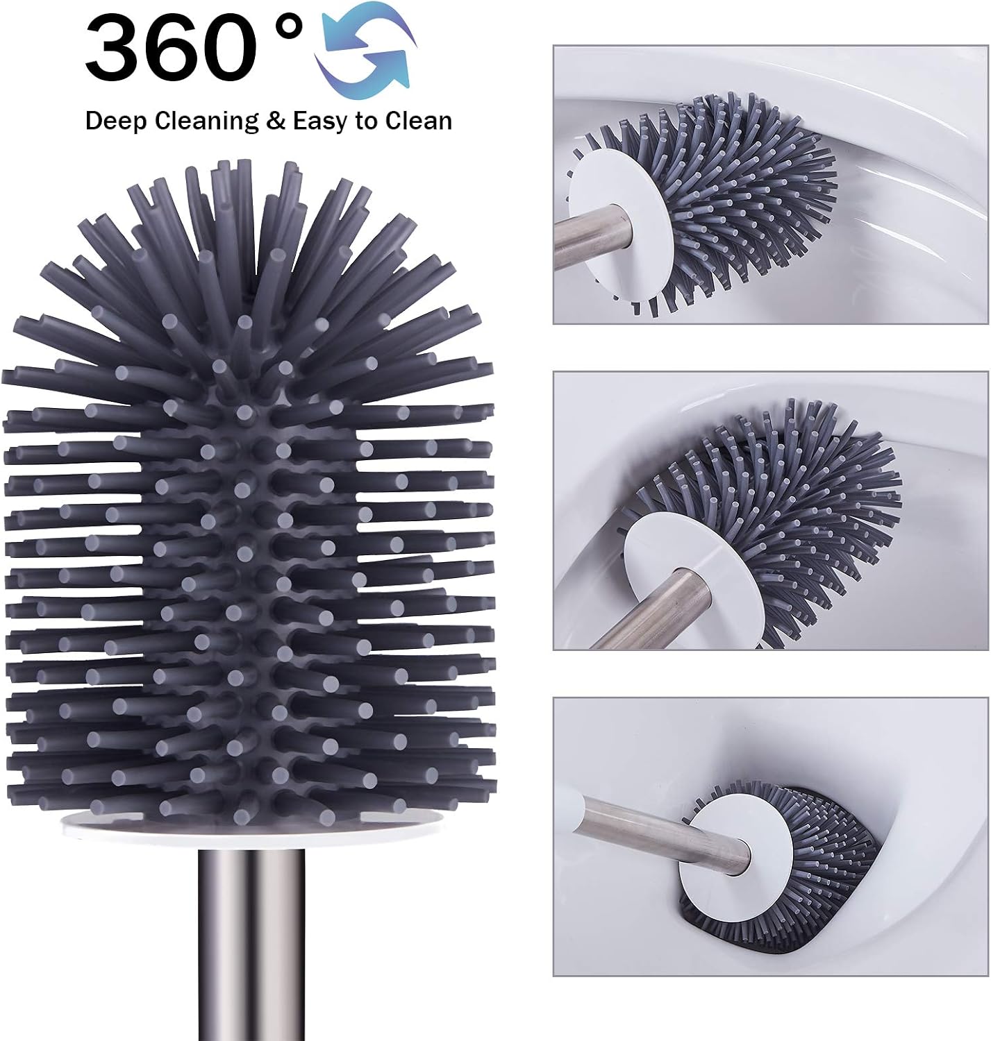 Toilet Brush, Toilet Brush and Holder Set,Stainless Steel Handle & Hidden Tweezers,Hygienic Modern Silicon Toilet Brush,Round Shape - Image 5