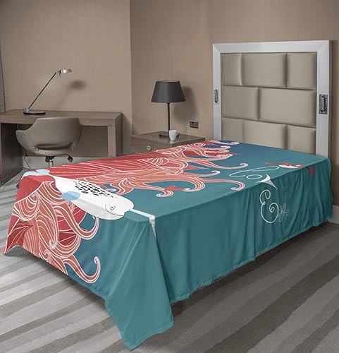 Miniatura 3 de Ambesonne Narwhal - Sábana encimera decorativa, diseño de dibujos con pájaros de ballena ártico y arreglo floral, suave, cómoda y cómoda, 1 unidad,