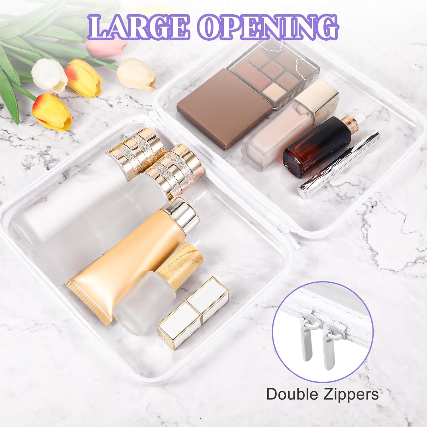 4 Pack Clear Hard Shell Zipper Case, 8×9" Plastic Clear Storage Zipper Case, Transparent Waterproof Hard Pouches for Makeup Cosmetic Snacks Building Blocks Puzzles Doll Storage Cases, White Black,M