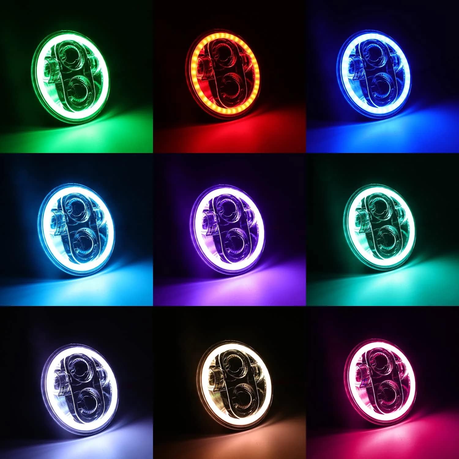 SUNPIE Motorcycle Headlight 5-3/4 5.75 RGBW with Halo DRL LED Waterproof for Sportster Roadster 883 1200 Forty Softail Deuce Dyna Wide Glide Super Glide Custom Dyna Low Rider Street Bob Night Rod