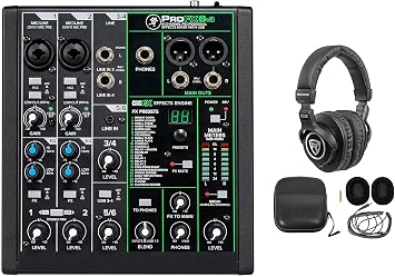 Audiosavings Bundle Mackie ProFX6v3 6-Channel Professional Effects Mixer w/USB ProFX6 v3 Bundle with Rockville PRO-M50 Studio Headphones w/Detachable Coil Cable 2 Items