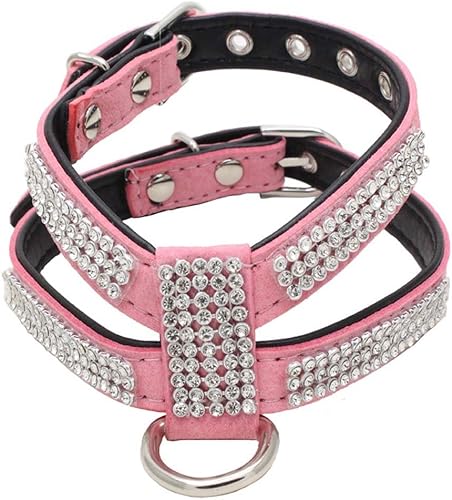 Miniatura 5 de Dogs Kingdom Juego de correa de arnés para perro con diamantes de imitación de cristal completo para cachorros, chihuahua, 2 unidades, rojo, M