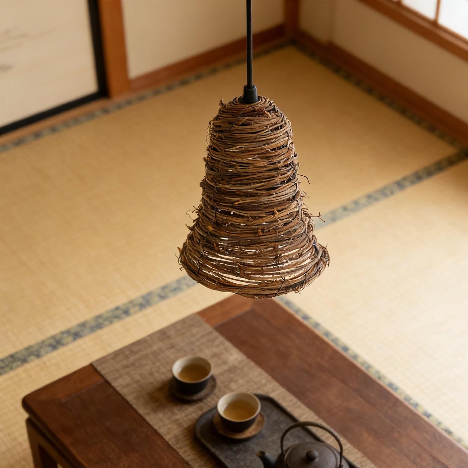 Handwoven Rattan Wicker Bell Lampshade Replacement Solution in Brown, Vintage Farmhouse Style for Cottage Lampshade Collection and Farmhouse Bedroom Decor, 6.69x5.12x5.12in image 5