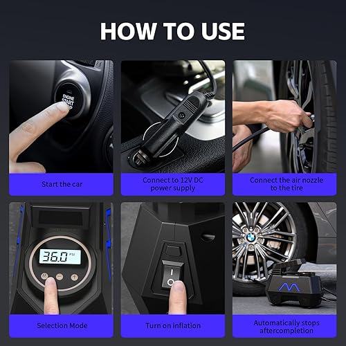 Miniatura 6 de Inflador de neumáticos, compresor de aire portátil, bomba de aire de 12 V CC para neumáticos de automóvil con manómetro digital y luz LED de