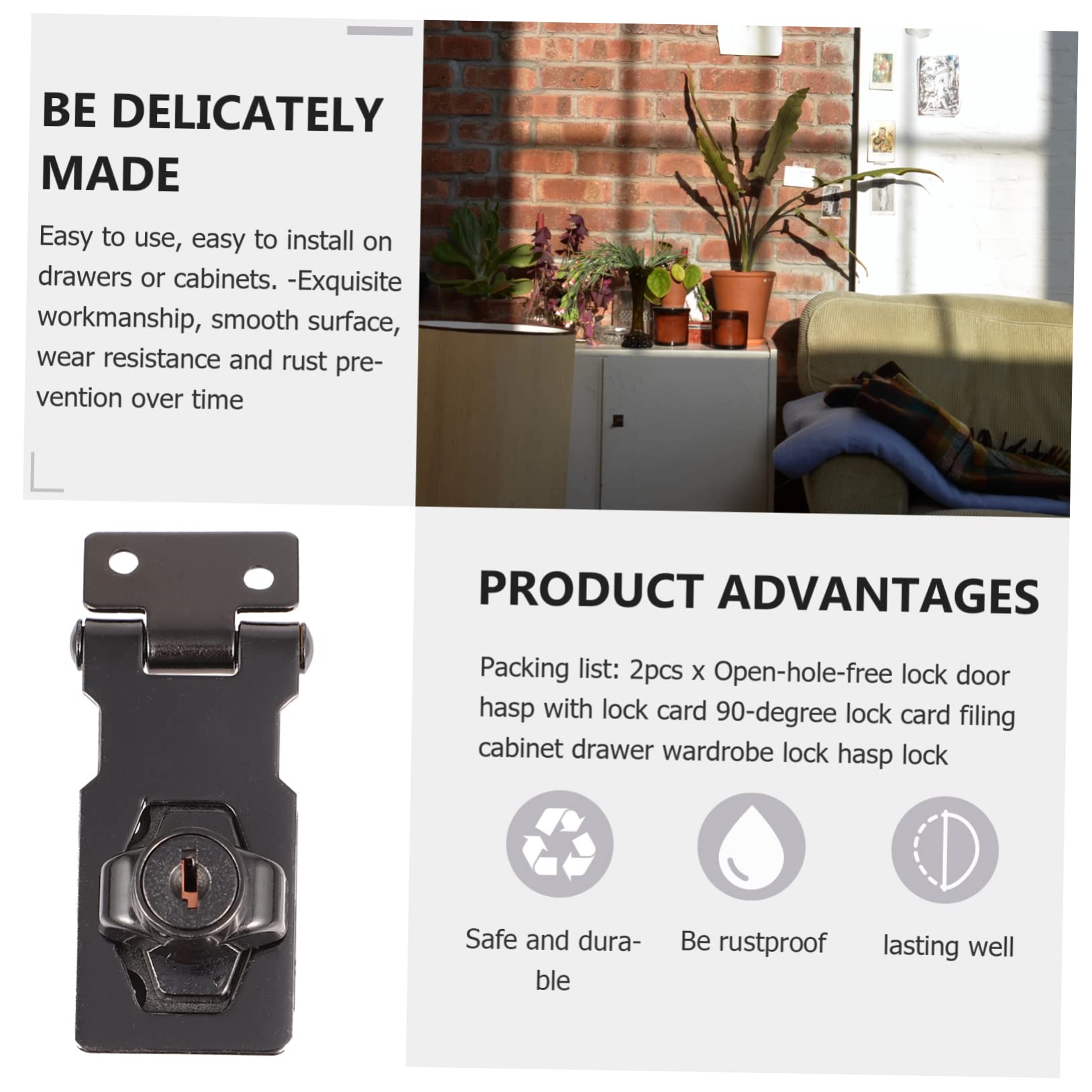 HOLIDYOYO 90 Degree Keyed Door Locking Hasp 4pcs Locking Hasp Knobs for Cabinet and Home Safety