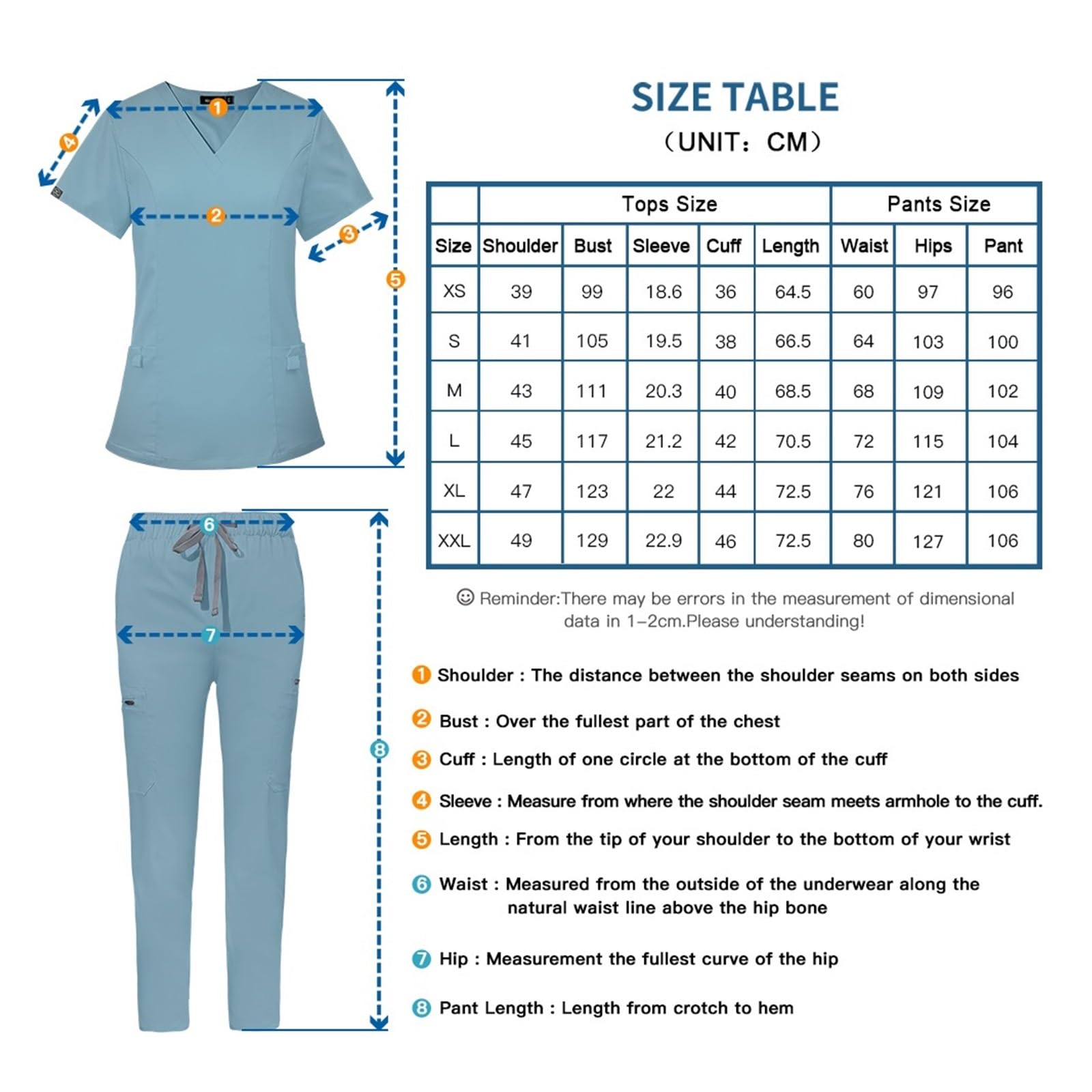 Krankenschwesteruniform Kurzarm-Krankenhaus-Arzt-Uniformen, Spa-Uniformen, Zahnklinik-Bekleidungsanzüge, Haustierpflege, Tierarzt, Krankenschwester-Zubehör(Deep Blue,S)