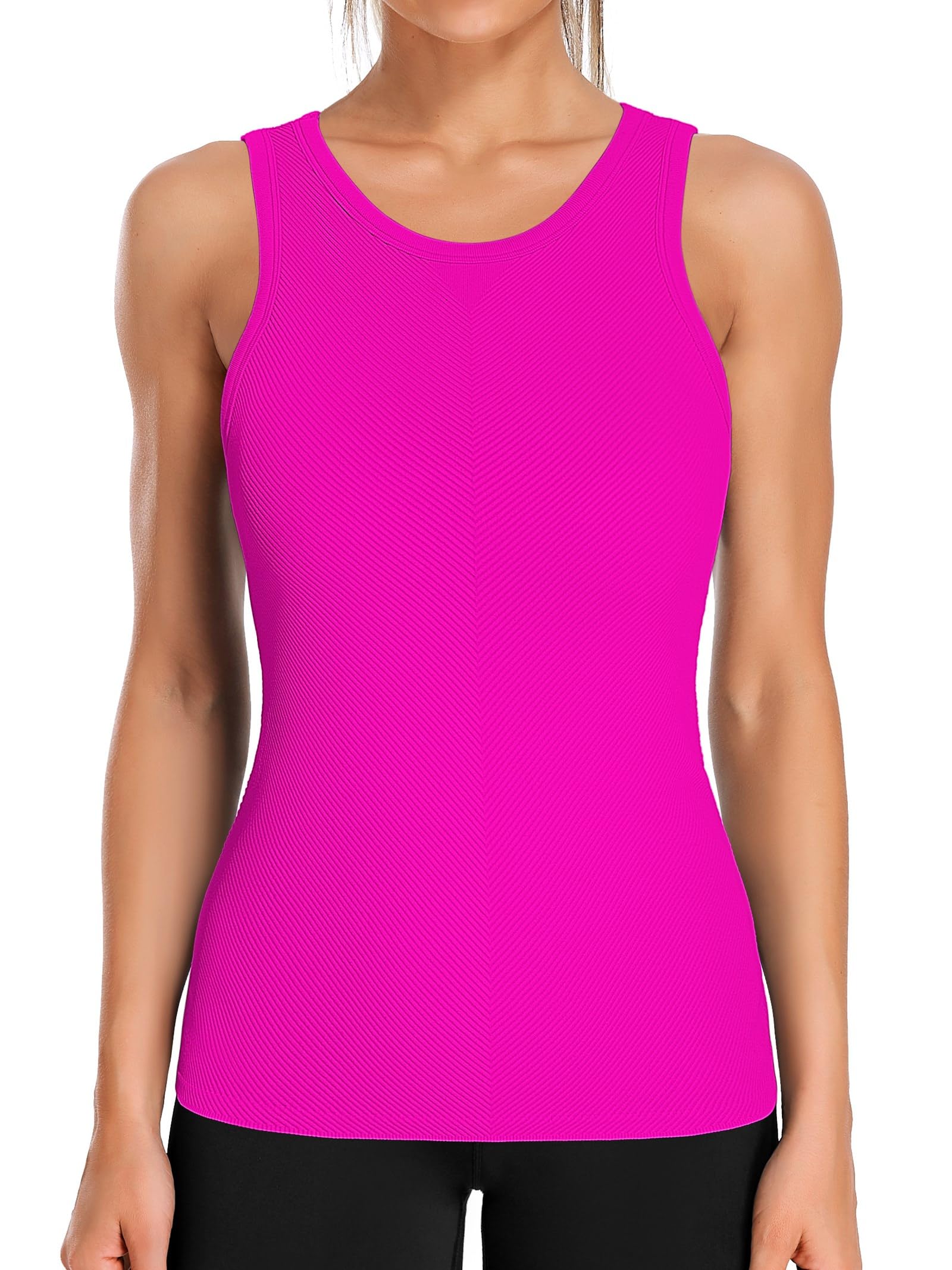 ATTRACO Ribflex Workout Tank Tops for Women Full Length Gym Athletic Top