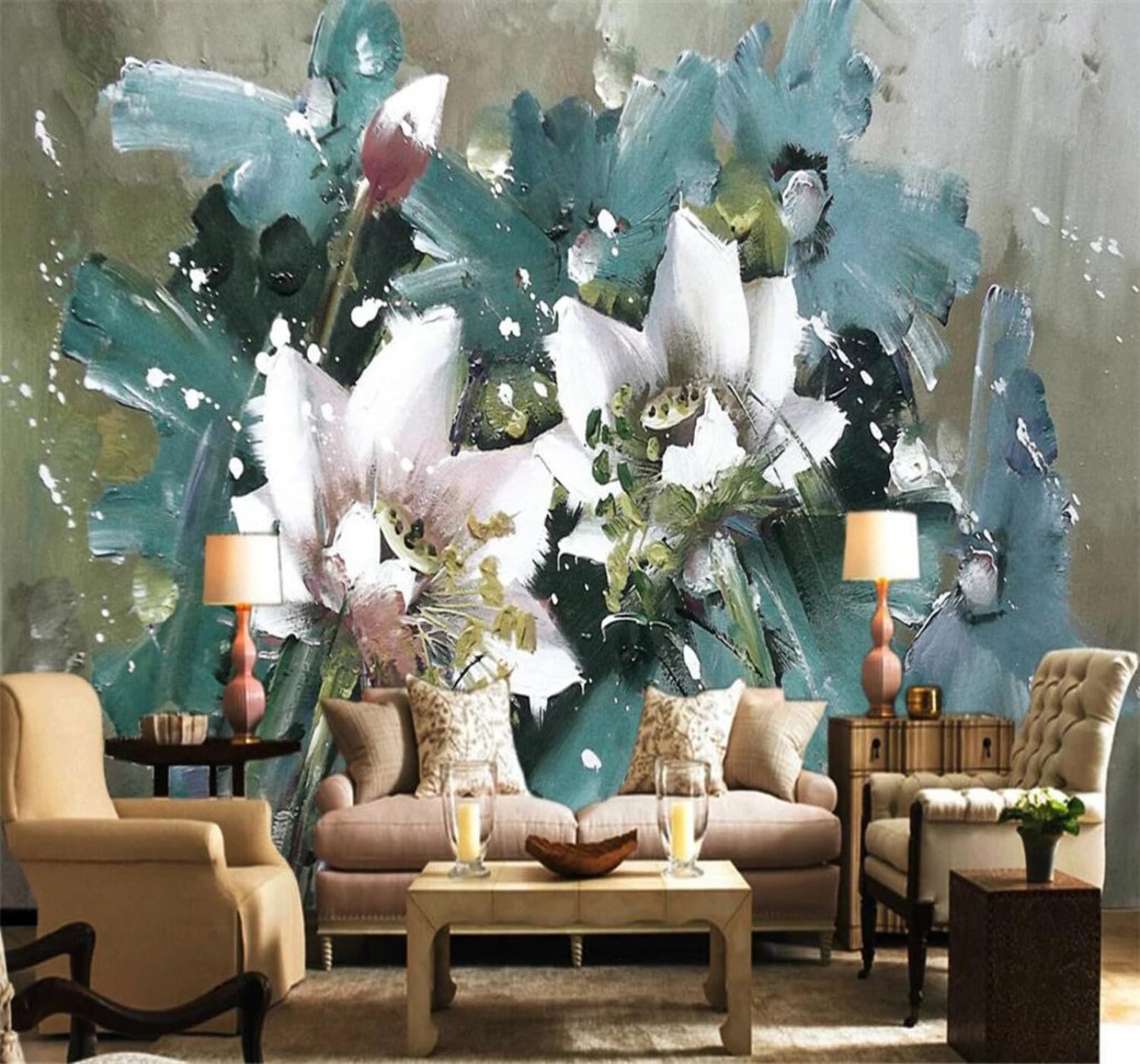 Abstract Hand Drawn Colourful Beautiful Flowers 3D Wallpaper Easy Install Feature Office Living Room Sofa Bedroom TV Background Wall Decoration-300cm×210cm
