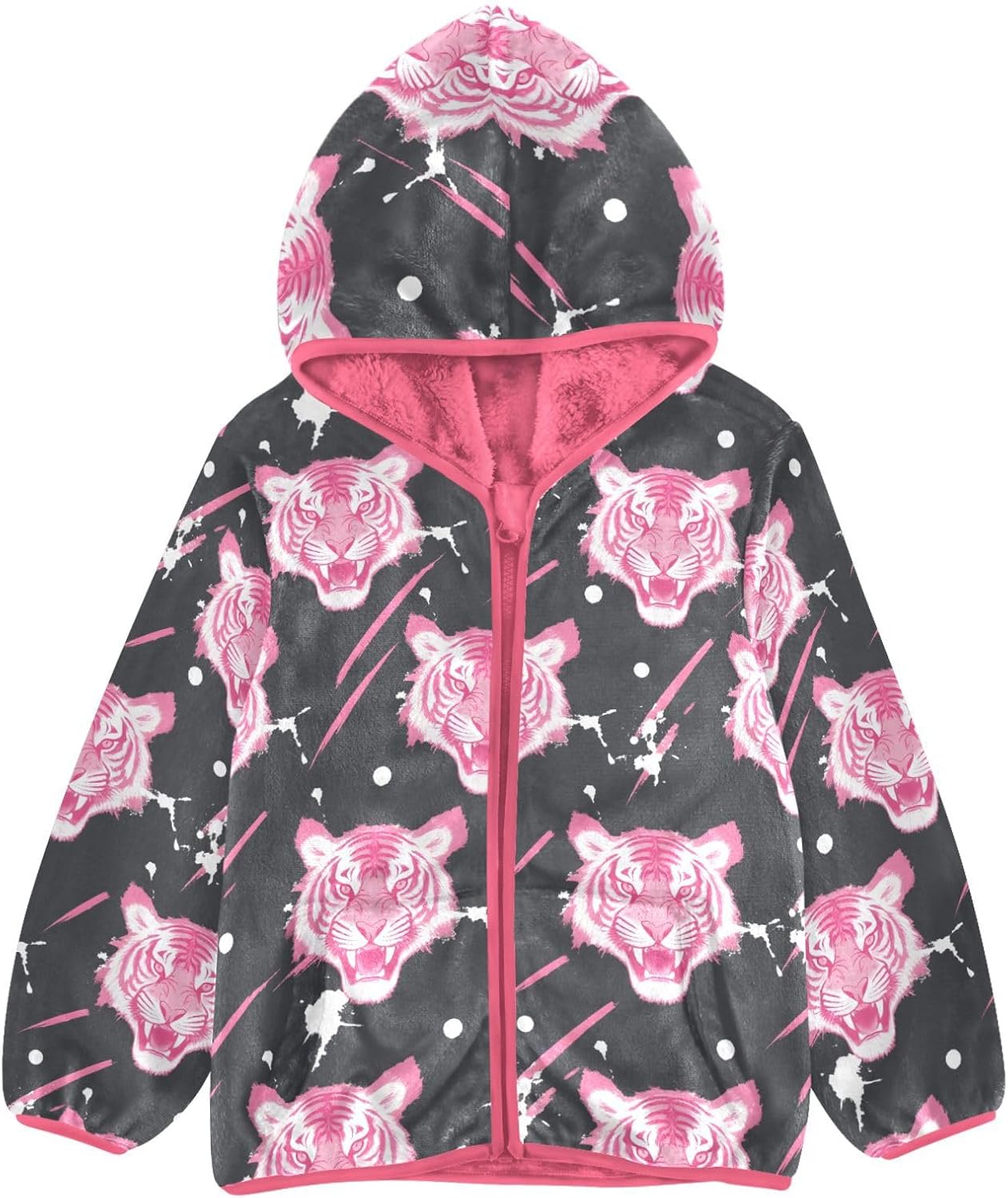 Girls Hoodie Outfit Tiger Pattern Zipper Sweatshirt Coat Fleece Jacket for Kids 3-10T