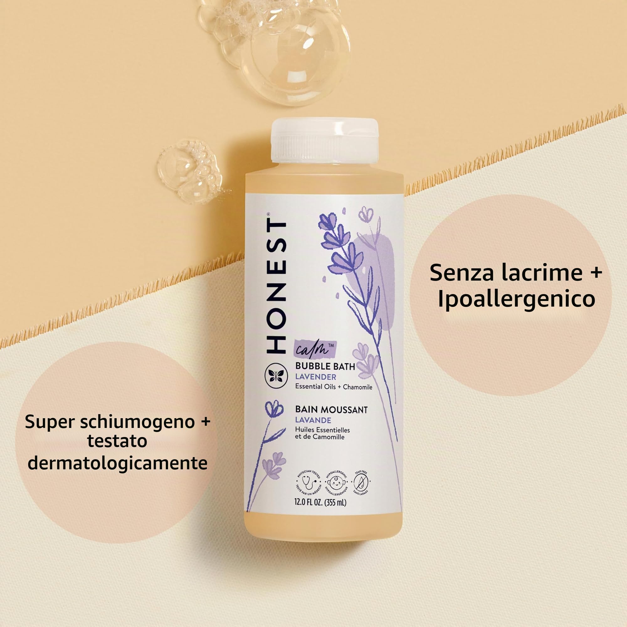 Honest - Bagno schiumogeno ipoallergenico alla lavanda con piante di origine naturale, lavanda da sogno, 30 ml