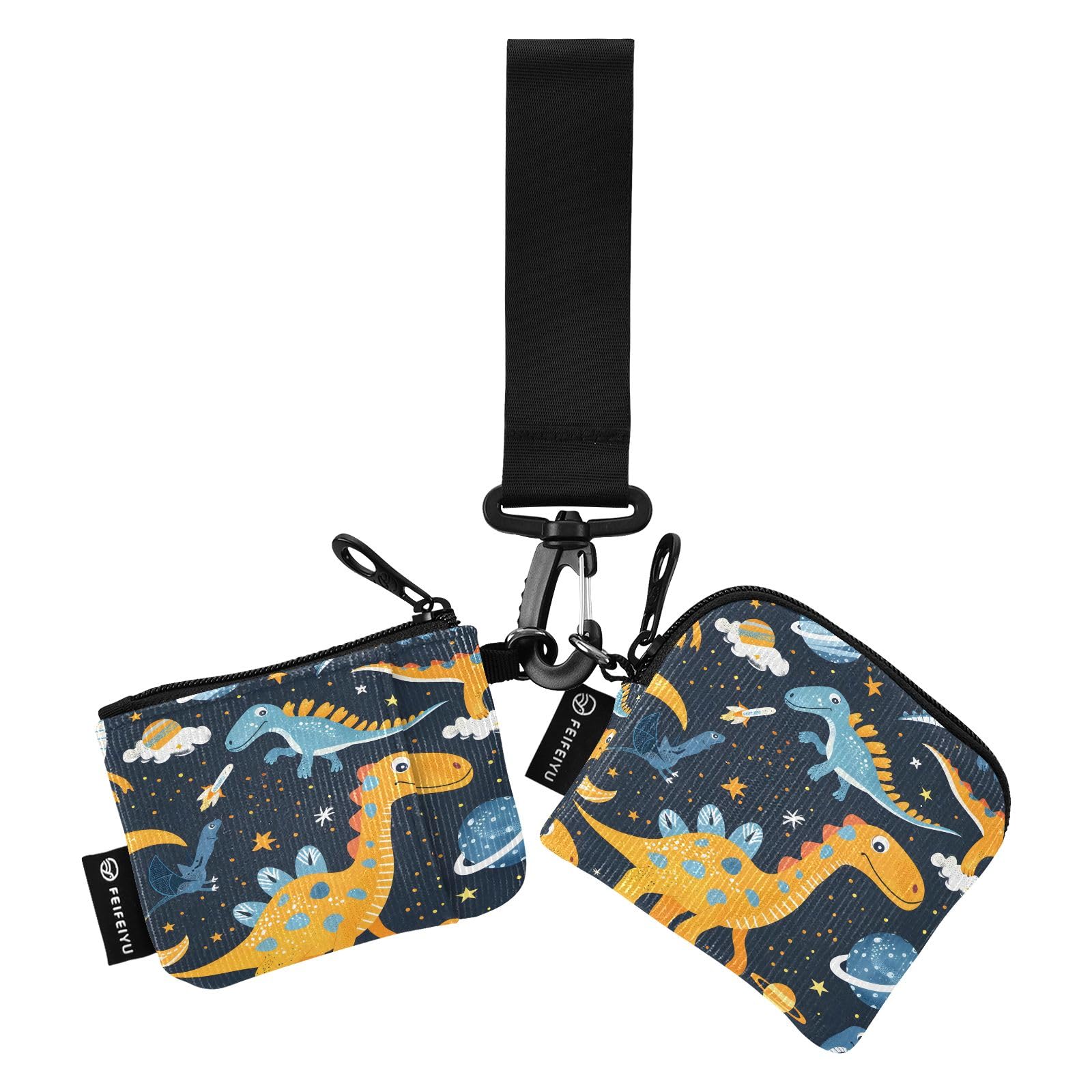 Seamless Cute Dinosaurs Mini Zip Around Wristlet Wallets with Detachable Women Dual Pouch