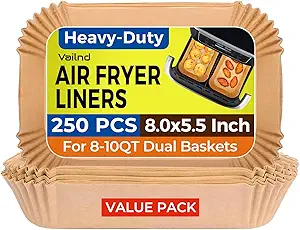 Air Fryer Liners Disposable for Dual Basket, 250Pcs 8x5.5 Inch Rectangular Parchment Paper for Ninja DZ201 DZ401, Chefman/COSORI 2-Basket Air Fryer, Oil Proof Baking Paper Sheets by Vailnd