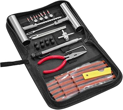 46PCS Car Tire Repair Kit, Heavy Duty Vehicle Emergency Tool Kit for Flat Tire Puncture Repair, Automotive Tyre Patch Set Accessories, Universal for Tractor Trailer Motorcycle