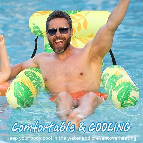 Miniatura 7 de Sillas flotantes de piscina para adultos, sillas inflables de piscina, hamaca ajustable, silla flotante de agua, patrón de plantas tropicales,