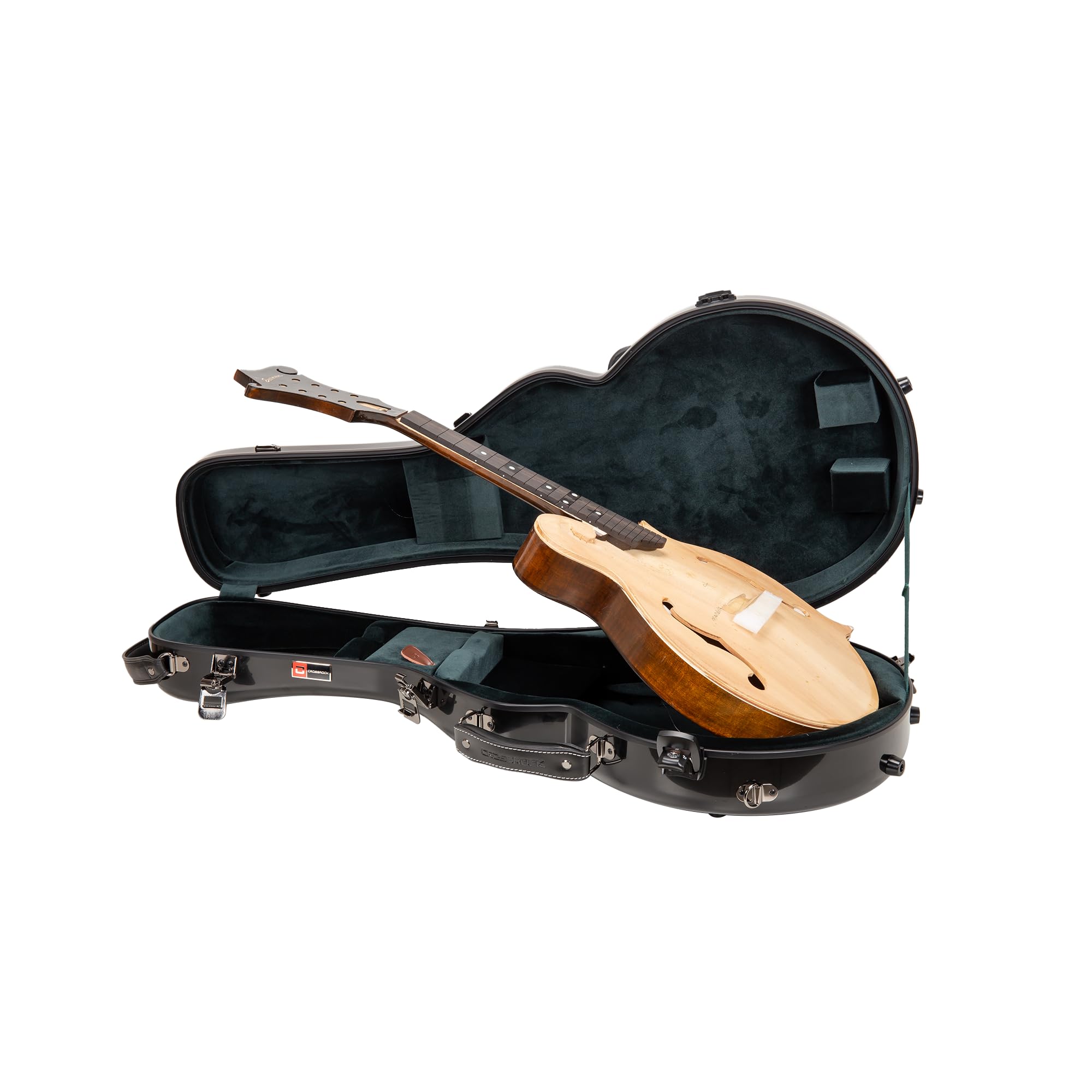 Crossrock F-style Mandola Case fits Eastman MDA315 & Gibson H5 | 100% Fiberglass Hardshell with Brand Latches, TSA Lock, and Detachable Straps-Black (CRF2020MDLBK)