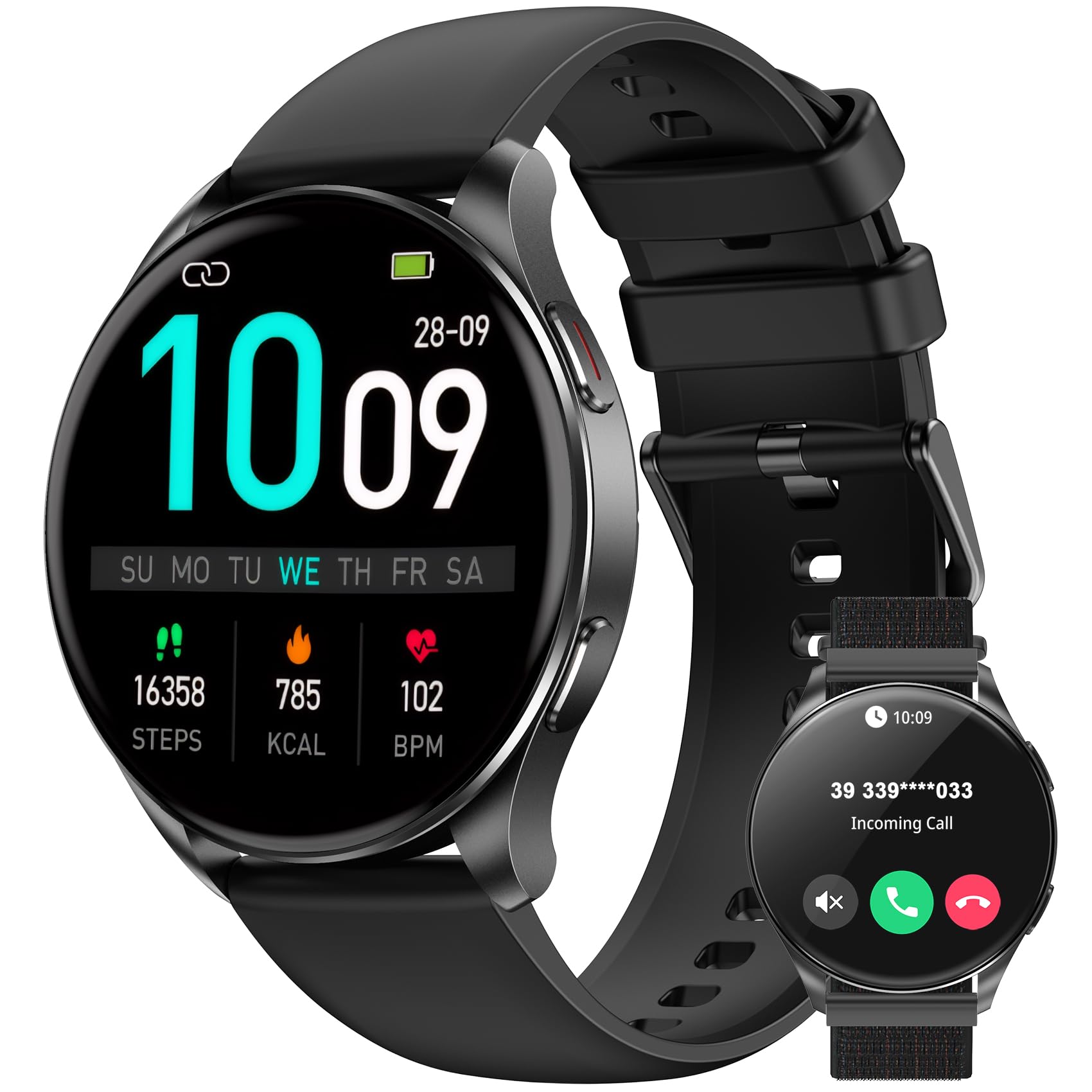IOWODO Smartwatch Women Men 2025 1.43 Inch AMOLED Always-On Display Bluetooth Calls IP68 Waterproof Fitness Watch with 100+ Sports Modes 24/7 Pulse Measurement + SpO2 + Sleep 7 Days Battery + Quick