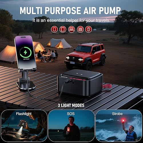 Miniatura 8 de NEXPOW Inflador de neumáticos, compresor de aire portátil, bomba de aire inalámbrica de 180 PSI para neumáticos de automóvil con medidor de presión