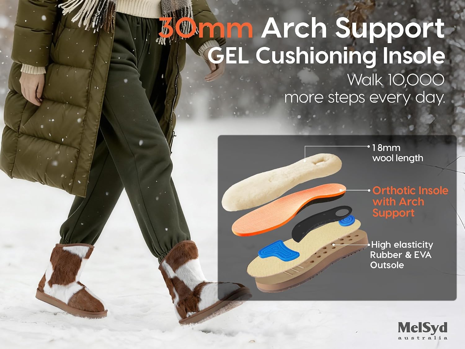 Mel&Syd 100% Australian Sheepskin Fur Boots with Arch Support: Plantar Fasciitis Relief & Long Fur Tassel - Shearling lined Knee High Winter Snow Boots - The Comfortable Fashionista's All-Day Style