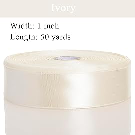 YASEO 1 Inch Ivory Solid Satin Ribbon, 50 Yards Craft Fabric Ribbon for Gift Wrapping Floral Bouquets Wedding Party Decoration
