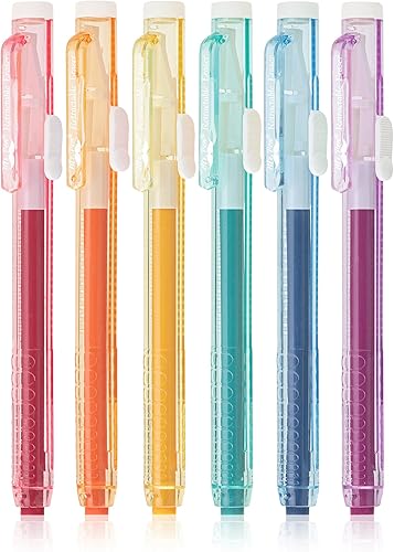 Mr. Pen - Bolígrafo de borrador mecánico retráctil, paquete de 6, borradores de color vintage, borrador de lápiz de barril transparente, borrador