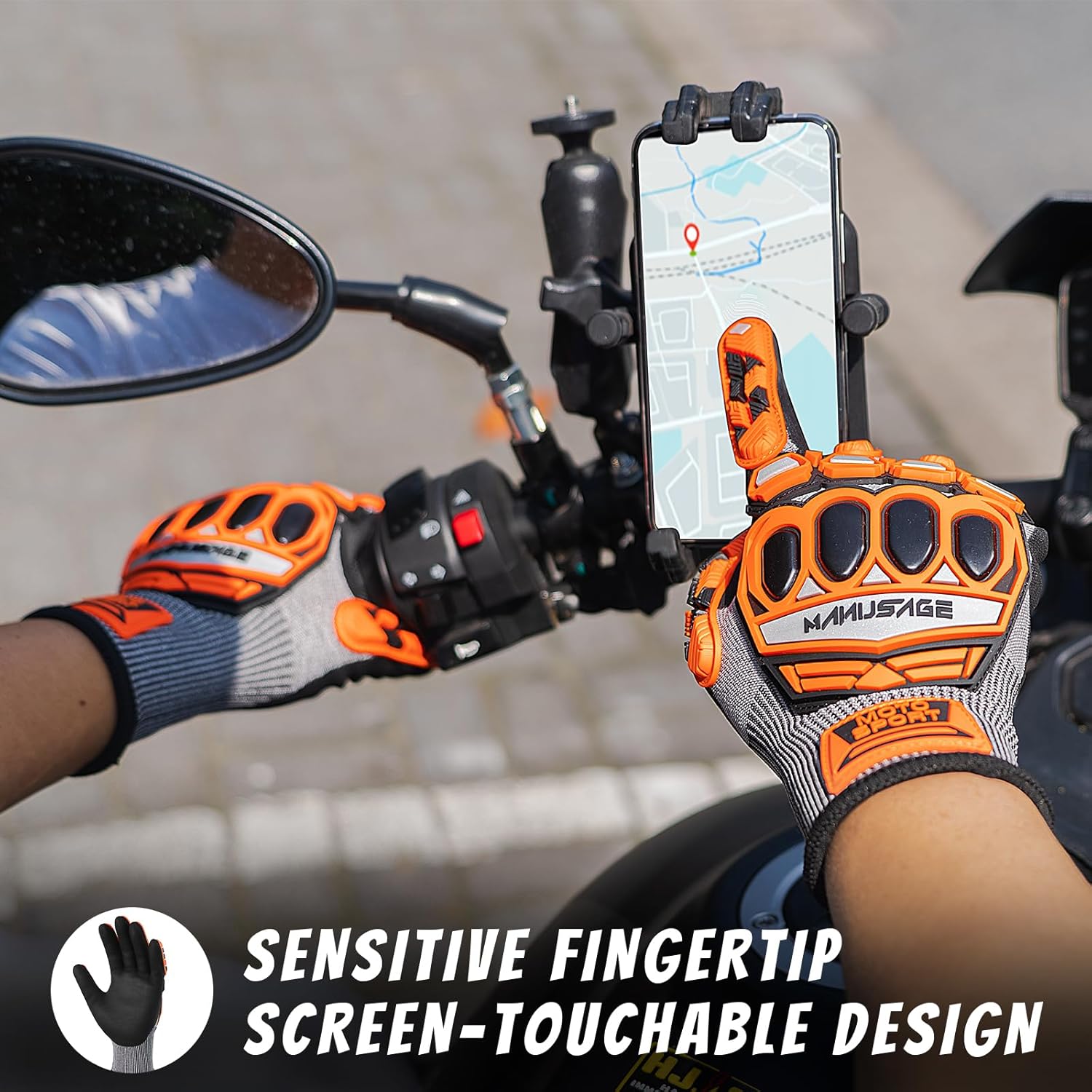 MANUSAGE Safety Work Gloves Microfoam Nitrile coated, Anti Vibration Gloves With TPR Impact Protection, Touchscreen Gloves For Riding, Construction, Mechanic, Orange, XL, 1 Pair