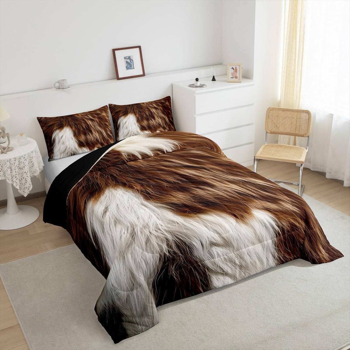 Feelyou Cowhide Kids Comforter Set Queen Size Cow Fur Print Bedding Set Farmhouse Duvet Quilt for Kids Boys Girls Bedroom Western Farm Animal Skin Decor Cowboy Microfiber Ultra Soft Breathable