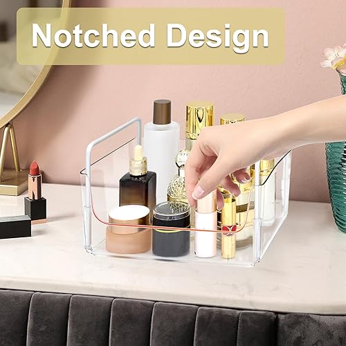 Miniatura 4 de Bandeja organizadora de maquillaje transparente con asas, almacenamiento de baño y tocador para cosméticos, cuidado de la piel, organizador de