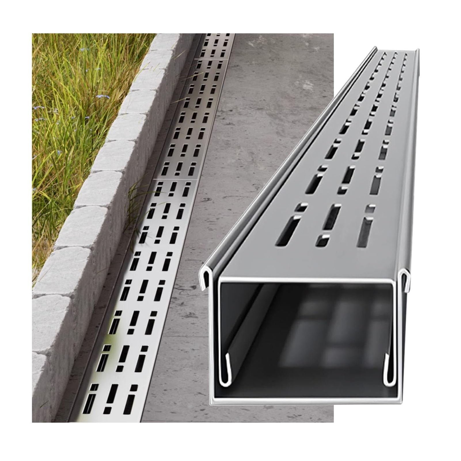GJZQDKX Stainless Steel Drainage Channel with Covers for Patios and Walkways Low Profile Garden Drainage Grate Rainwater Gutter System (100x10x8 cm)
