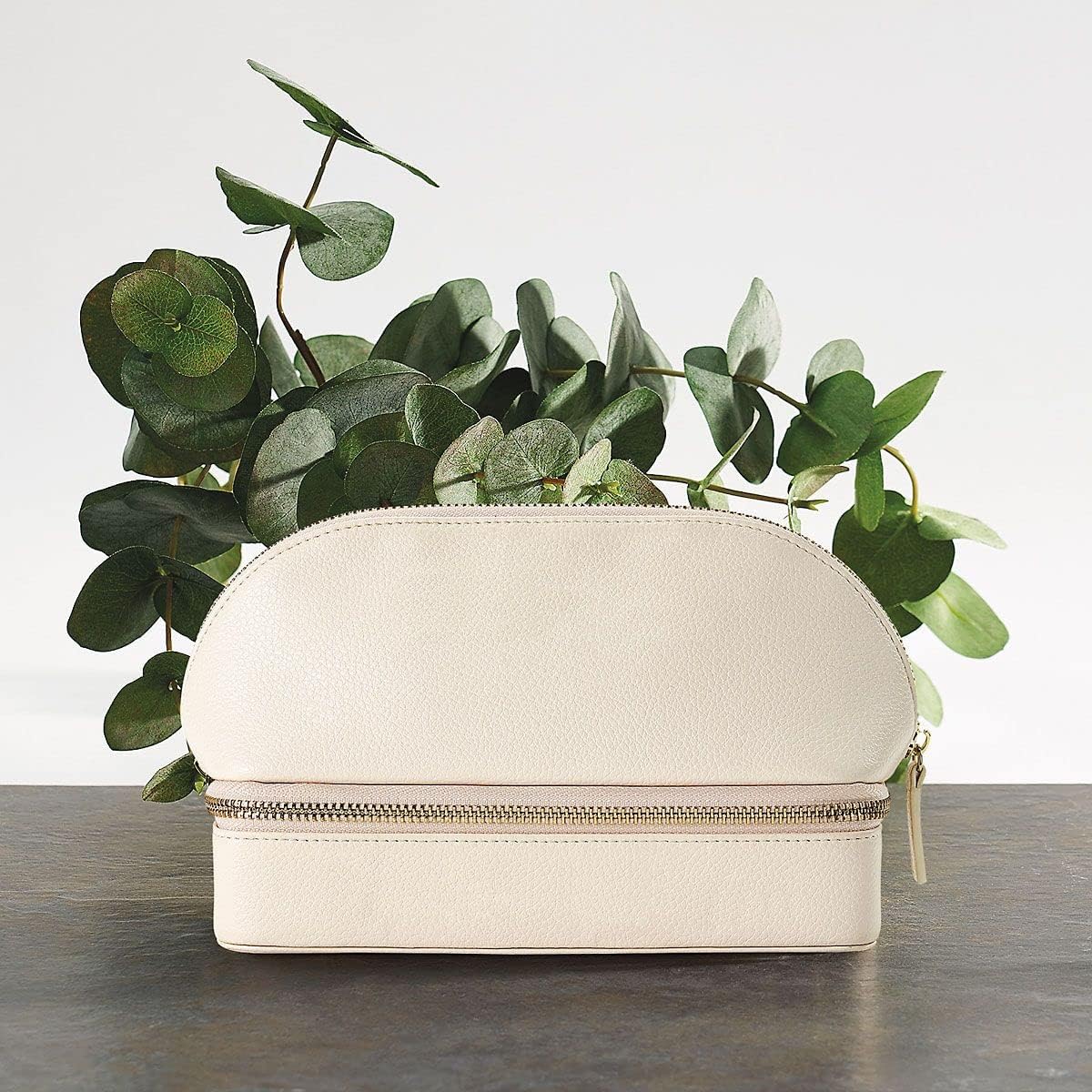 Lillian Vernon Luxe Dual Tier Travel Jewelry Case - Cream Jewelry Case, Vegan Leather