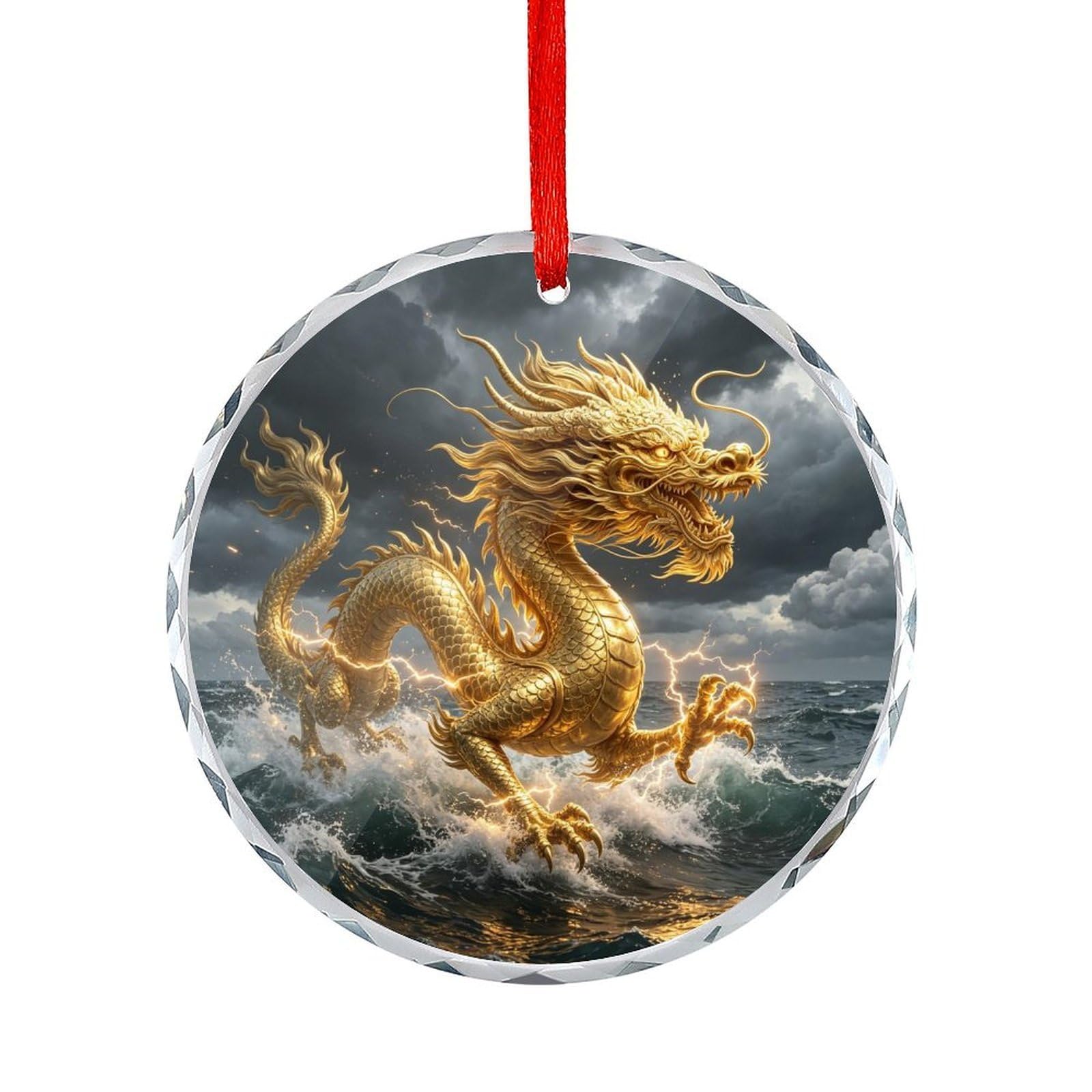Btcowzrv Style Golden Sea Dragon Round Ornament Hanging Pendant Decor