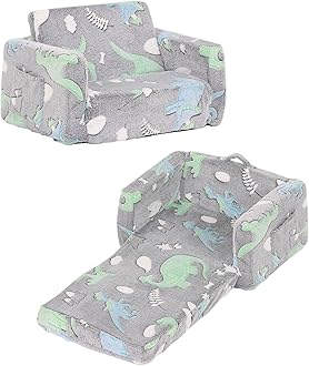 Tiita Kids Sofa, 2-in-1 Kid Chair, Convertible Toddler Couch to Lounger, Flip Out Baby Sofar, Toddler Armrest Chair Bed, Folding Kids Play Sofa for Girl or Boy(Dark Grey Dinosaur)