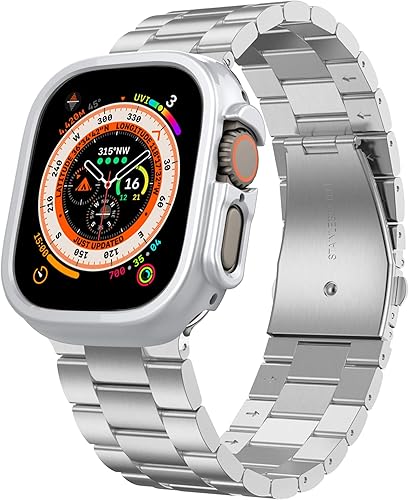 HATALKIN Case Bands Compatible for Apple Watch Ultra Band 49mm with Case Stainless Steel Apple Watch Ultra 49mm Band and Rugged PC Case for Women Men