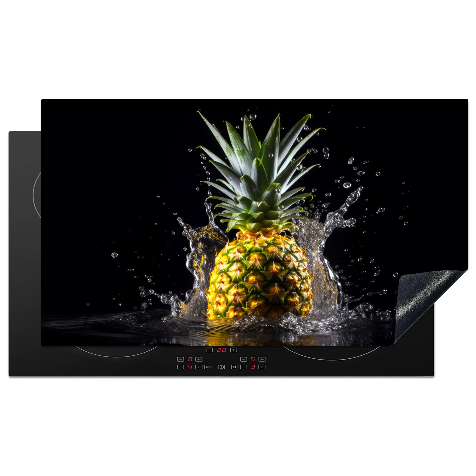 KitchenYeah© Induction Hob Protector Mat 20.5"x35.4" / 90x52 cm Stove Cap Top Cover Kitchen Cooker Covers for Electric Hobs Vinyl Pineapple - Fruit - Water - Vegetable - Black