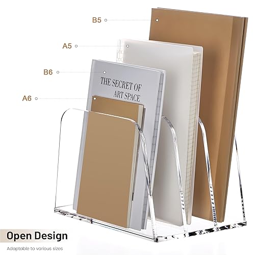 Miniatura 5 de YUXUN Organizador clasificador de archivos de escritorio de acrílico transparente, organizador de archivos vertical, estantería de 3 secciones para