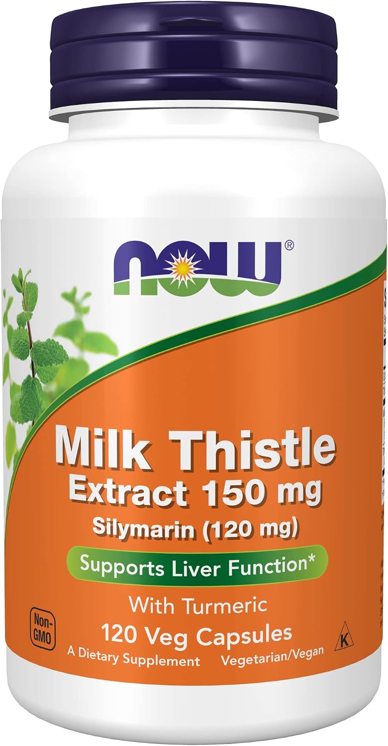 NOW Supplements, Silymarin Milk Thistle Extract 150 mg with Turmeric, Supports Liver Function*, 120 Veg Capsules