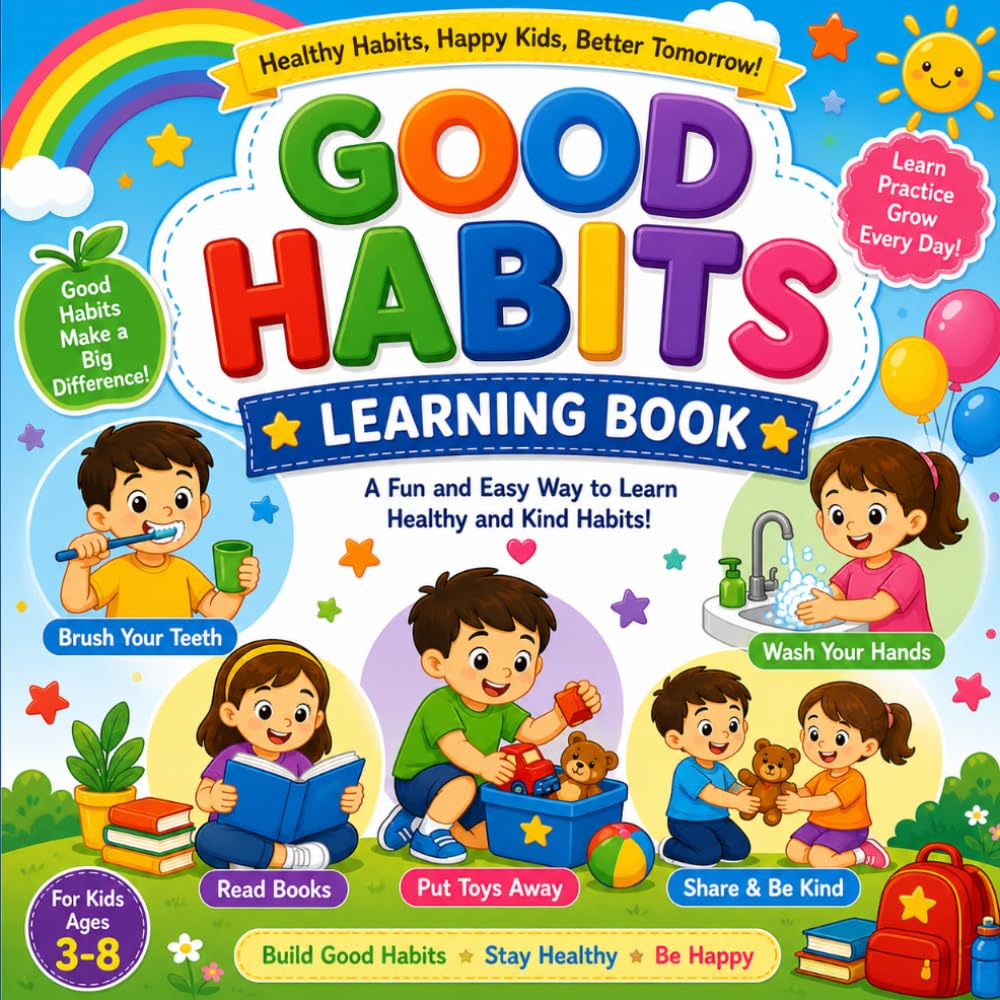 GOOD HABITS LEARNING BOOK: Fun Activities, Worksheets and Coloring Pages for Kids Ages 3–8