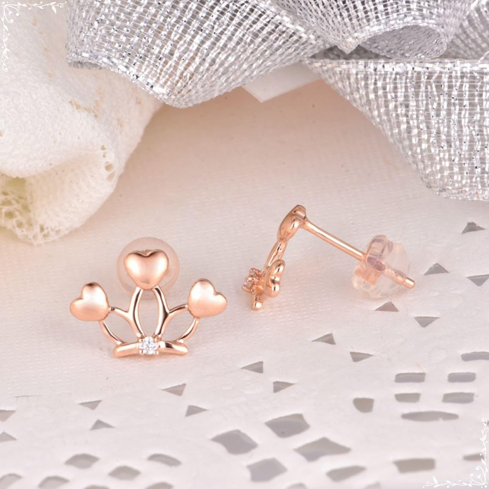 Epinki Pendientes Oro 9K/18K para Mujer, Moissanita/Diamante Corona con Corazón Pendientes Fiesta Joyería