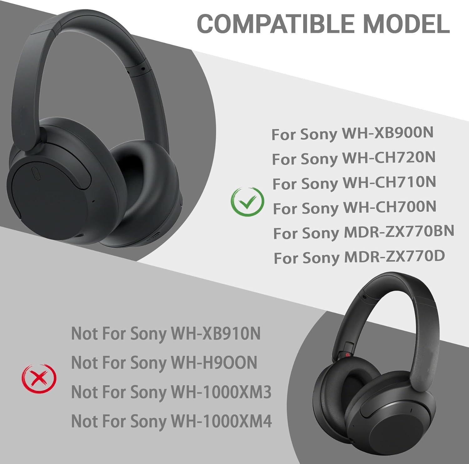 Ear Pads Replacement for WH-CH710N Noise Canceling Headphones, Ear Cushion Pads Cushion with Soft Protein Leather and Memory Foam for Sony WH-CH700N, WH-CH710N, WH-CH720N(Black) - Image 2