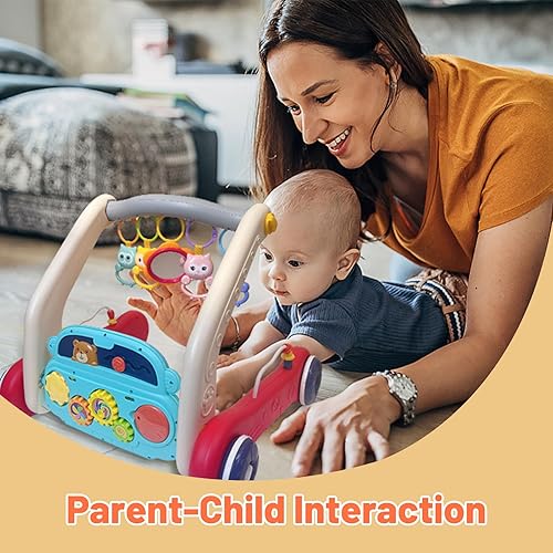Miniatura 7 de Tapete de juego para gimnasio y andador de bebé, centro de actividades para bebés con música y luz, tapete para el tiempo boca abajo, juguetes de