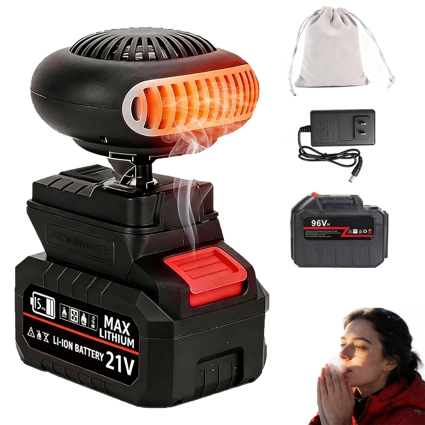 Battery Powered Space Heater, Battery Operated Heaters For Indoors, Dual USB, With 3000mah Rechargeable Batteries, Wireless, Portable, Silent, And Anti-Tilt Design For Cars/Camping (5-cell *2) — view 10