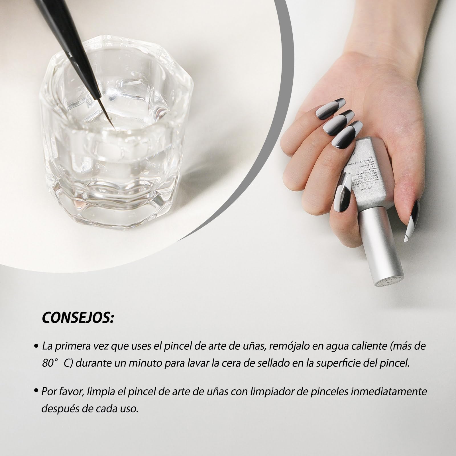 Pinceles para Uñas Set de 8 con tapas protectoras y bolsa de almacenamiento,Pinceles Nail Art con Pincel Liner,Dotting Pen,Pincel Francés y más para Uñas en Gel y Manicura Profesional